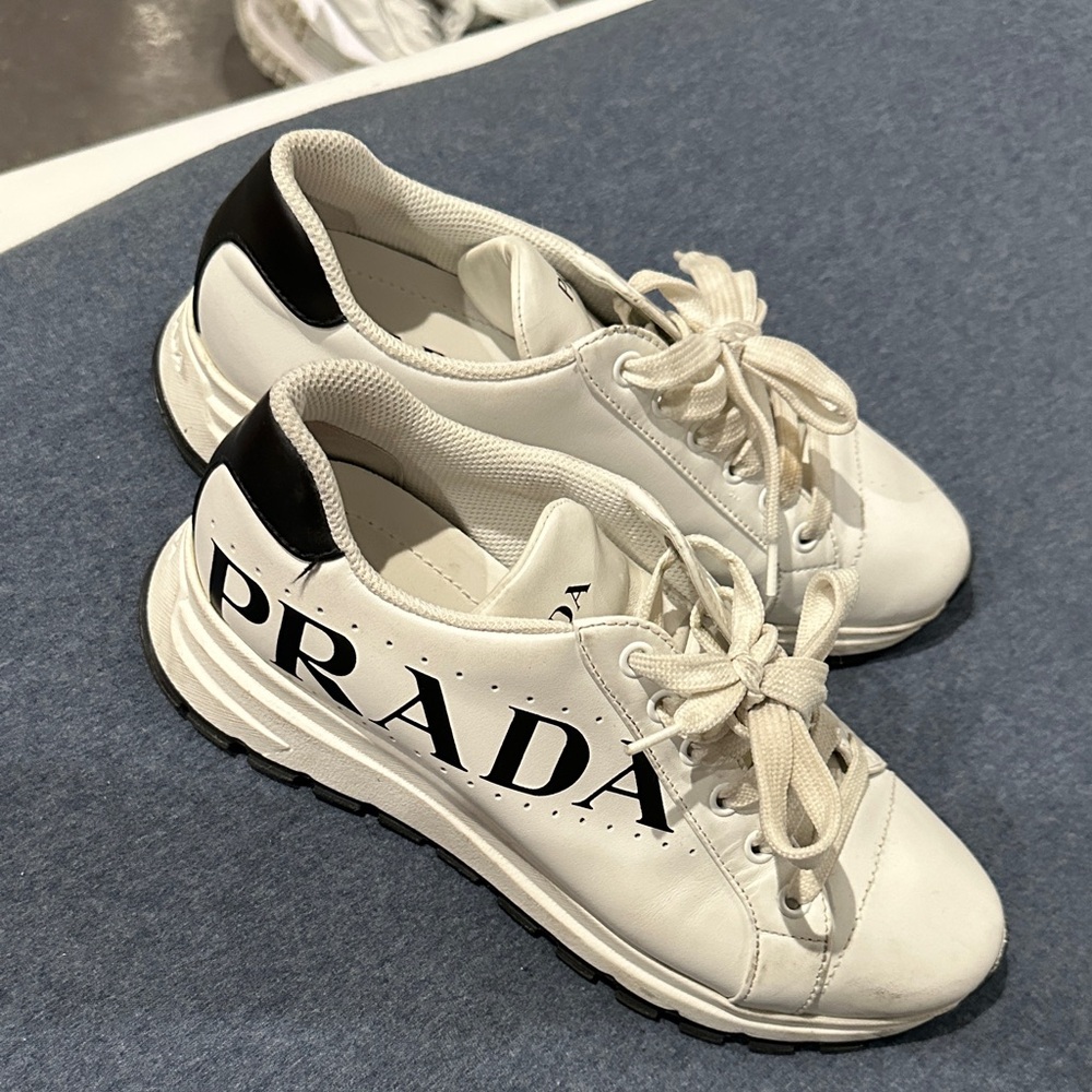 Prada Women's White and Black Sneakers - Picture 8 of 9